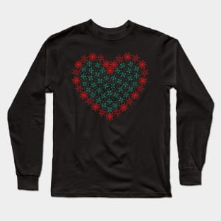 Red and green snowflakes fancy heart Long Sleeve T-Shirt